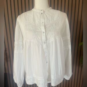 Zara embroidered long puff sleeve top S